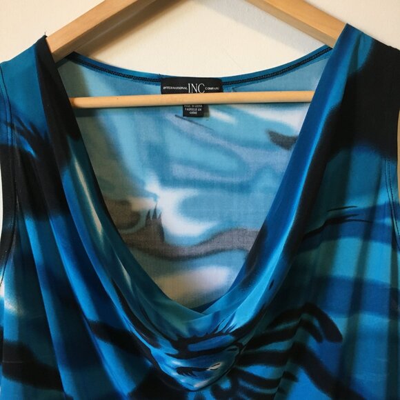 Free With 25$ Purchase Blue Painterly Abstract Floral Cowl Neck Sleevele… - Picture 3 of 13